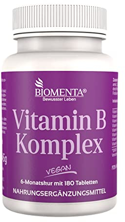 BIOMENTA Vitamin B Komplex – 180 hochdosierte Tabletten – 8 B-Vitamine mit je 300% NRV - vegan - Premiumqualität