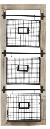 Deco 79 Farmhouse Metal Wall Mounted Rack for Magazines, Books, Newspapers, Bathroom/Offie/Living Rom Storage, 14 x 4 x 36, Black