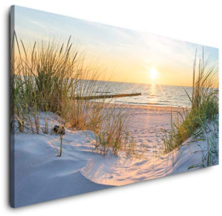 Paul Sinus Art Sonnenuntergang an der Ostsee 120x 60cm Panorama Leinwand Format Wandbilder Wohnzimmer Wohnung Deko Kunstdrucke
