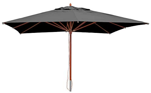 Mendler Gastronomie Holz-Sonnenschirm HWC-C57, Gartenschirm, Polyester/Holz 28kg, eckig 4x4m Seilzug stoßsicher - anthrazit