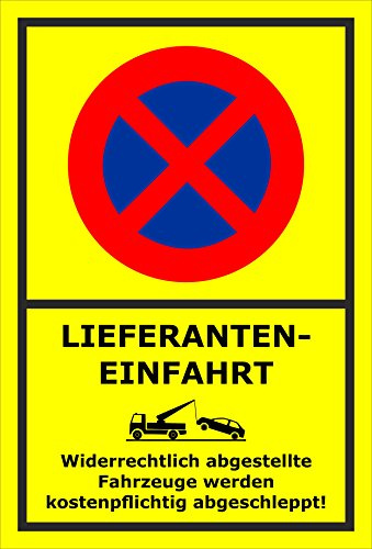 Melis-Folienwerkstatt Parken verboten Schild – Abschleppschild - Lieferanten-Einfahrt Anlieferung – 60x40 cm – 3mm Aluverbund – Verschiedene Größen und Materialien – Mit Bohrlöchern