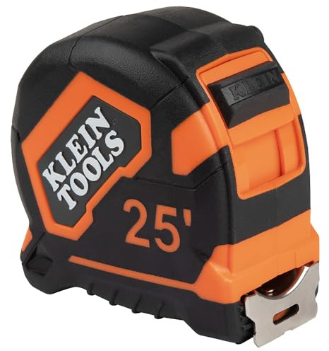 Klein Tools 9125 Tape Measure, Heavy-Duty Measuring Tape with 25-Foot Single-Hook Nylon Reinforced Blade, With Metal Belt Clip