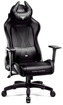Diablo Gaming Stuhl X-Horn 2.0 Bürostuhl Gamer Chair Schreibtischstuhl 3D Armlehnen Ergonomisches Design Nacken/- Lendenkissen Kunstleder Wippfunktion Schwarz Normal (L)