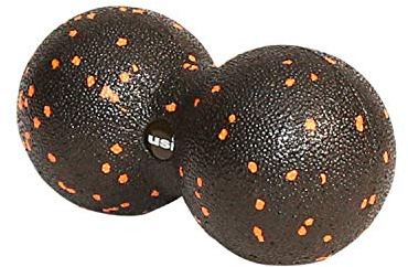 USI UNIVERSAL THE UNBEATABLE MDB Massage Dual Ball, Roller Massageball mit doppelten Triggerpunkt-Bällen mit hochdichtem Epp-Schaumstoff, schwarz/orange Punkte & strukturierte Oberfläche