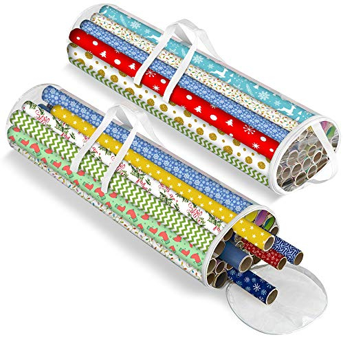 Geschenkpapier Aufbewahrung Tragetasche (2 Stk.) - Geschenkpapier Organizer aufbewahrung geschenkpapierrollen und Posterrolle - Transparente aufbewahrung geschenkpapier mit Griffen