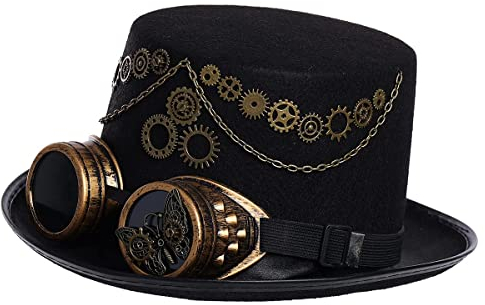 COSDREAMER Steampunk Top Hüte Goggle Gear Hut für Damen und Herren Gr. large, Schwarz (58cm, Schwarz 2)