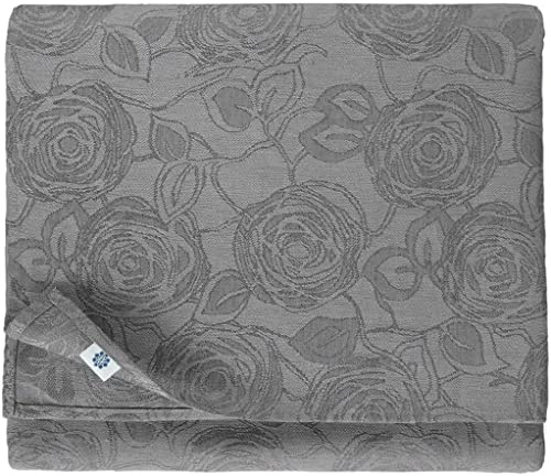 Linen & Cotton Jacquard Tischdecke Tischtuch Tischwäsche Roseus Damast Muster - 100% Leinen, Grau (147 x 220 cm) Festliche Quadratische für Home Küche Dekoration Gastronomie Geburtstag Hochzeit
