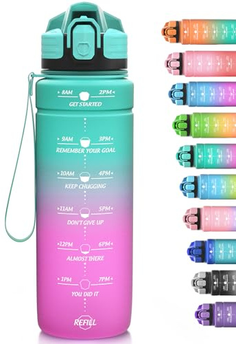 Niggeey Sport Trinkflasche 500ml, 700ml, 1L, 1,5L Trinkflasche Kinder Auslaufsicher, BPA-frei Tritan Motivierende Wasserflasche mit Zeitmarkierung, Sportflasche für Kinder, Schule, Fitness, Gym