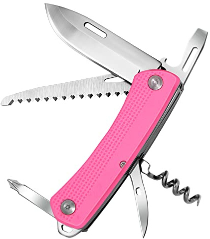 ZIMAIC Taschenmesser 7-in-1,Edelstahl Multitool Messer Rosa | mit Messer, Säge, Schraubendreher, Korkenzieher & Dosenöffner, für Camping Angeln Outdoor Survival,Geschenk für Männer/frauen