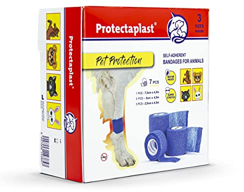 Protectaplast Selbstklebender Verband 7er Set für Haustiere (3 Größen) - Selbsthaftende Bandage ohne Latex & Kleber für Hunde, Katzen, Pferde - Hund & Katze Verbandsmaterial Wunden & Gelenke