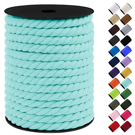 LEREATI Makramee Garn 10mm x 23m, Baumwollkordel Bunt Baumwollseil Geflochten Baumwollschnur, Baumwollgarn für DIY Basteln Hängepflanze Pflanze Aufhänger Wandbehang Weben Dekoration (Mintgrün)
