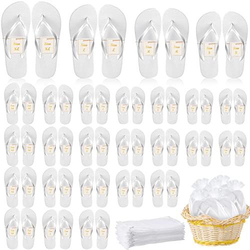 Unittype 48 Pairs Flip Flops Bulk for Wedding Guests Hotel Slippers with Size Cards and Bags for Wedding Beach Pool (White)