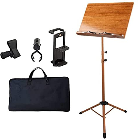 RIFWOVE Notenständer Klappbarer, Robust Orchesterpult, Notenpult Aus Holz, Nehmen Sie Auf Reisen Gitarre, Ukulele, Orchestergeige Mit, Praktische Notenklemmen