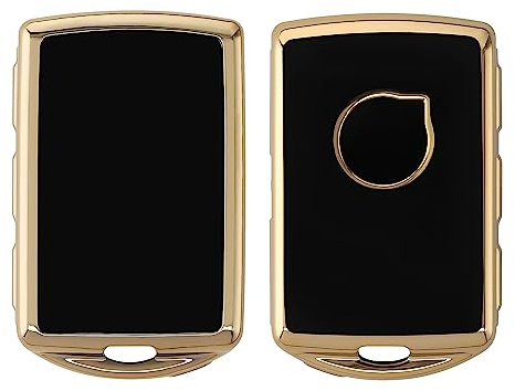 kwmobile Carcasa para Mando Compatible con Llave de Coche Volvo de 4 Botones Keyless Go - Funda para Llaves de Coche de TPU con Botones - Negro / Dorado