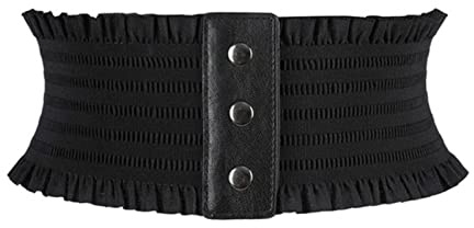 COOKOE Schwarzer elastischer breiter Bund Kummerbund aus PU-Leder für Damen