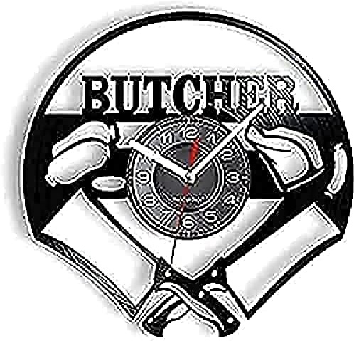 Horloge Murale Ronde 30 cm Cuisinier Boucher Couteaux croisés Cuisine Salle à Manger Boucher Barbecue Grill fête Horloge Cadeau décoratif