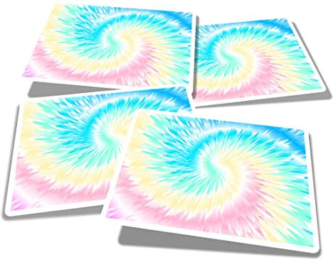 Vinyl Rectangle Stickers (Set of 4) 10cm - Pastel Rainbow Tie Die Swirl Pattern for Laptops, Tablets, Luggage, Scrap Booking, Fridges #53132