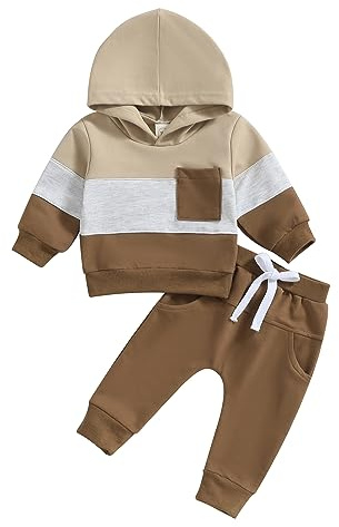 Himllauen Compleiti Felpa Bambini Neonati Vestiti Felpa con Cappuccio + Pantaloni Due pezzi Vestiti Neonato Set 0-3 anni Bambino vestito (J Marrone, 2-3 anni)
