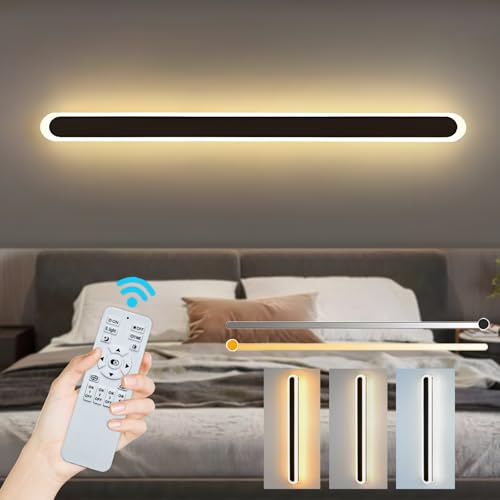 ZTWLEED LED Wandleuchte Innen 120CM/44W Wandlampe mit Fernbedienung | Dimmbar 10-100%,3000K-6000K, Lange Wandleuchte für Schlafzimmer Wohnzimmer Korridor Treppenhaus,110-240V, Schwarz