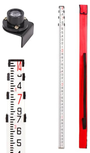 MUTOOP 14ft Aluminum Grade Rod with Bubble Level - 4-Stage Telescopic Survey Rod, Double-Sided Scale & Carrying Case Included - Grade Stick for Laser Level, Measuring Stick, Survey Pole