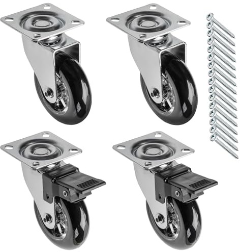GTV - Möbelrollen BRAZIL, Lenkrollen, 4 Stück set Rollen für Möbel: 2x Rollen mit Bremse, 2x ohne Bremse, aus Stahl und Gummi, +16 PanHead-Schrauben 5x15/16, Durchmesser: 75 mm, Farbe: Schwarz