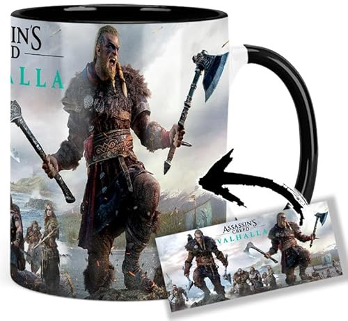 Assassins Creed Valhalla Eivor Tasse Innen & Henkel Schwarz Keramikbecher Mug