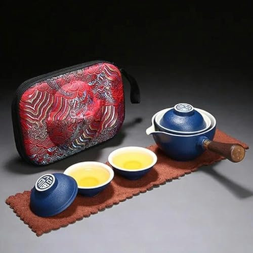 RAEF Travel Portable Ceramic Tea Set Quick Passenger Cup Set Automatic Tea Maker Side Handle Teapot