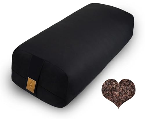 FelizMax Organic Buckwheat Bolster (24X10.5X5.5 in) Supportive Yoga Cushion Rectangular Meditation Pillow 100% Cotton Cover Yoga Pillow (Black)