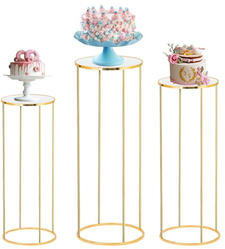 Bonastella Cylinder Stands for Party, 3PCS Cylinder Pedestal Stand, Cilindros Para Fiestas Cake Table Stand for Parties Metal Plant Stand Cylinder Tables for Parties Round Cylinder Stands for Party