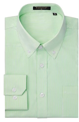 Enlision Camisa de Rayas Manga Larga para Hombre Camisas de Vestir Formal con Botones Regular Fit Verde XXL