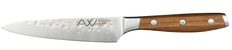 Rockingham Forge Ashwood 12.5cm Utility Kitchen Knife - Ultra-Sharp German Stainless Steel Blade - Professional Chef Non-Stick Hammered Finish - Durable Full Tang Natural Wood Handle