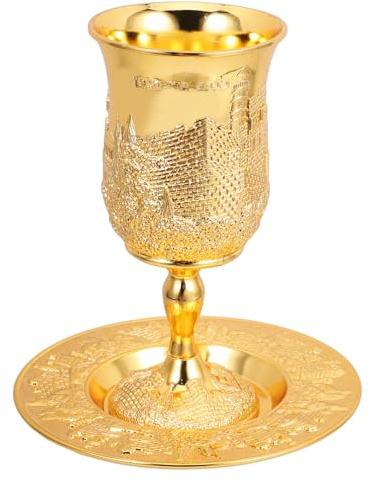 Cabilock Juego de Copa de Vino Kiddush de Aleación de Zinc Dorada con Diseño Único y Fácil de Usar Hogar Shabat