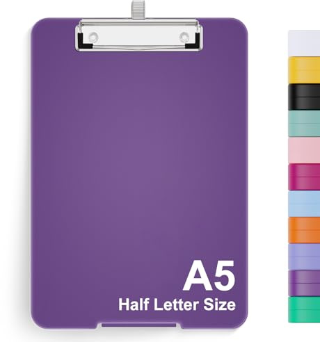 Hongri A5-Klemmbrett mit Aufbewahrung, einziehbarer Stifthalter, Metall, 15,2 x 22,9 cm, zusammenklappbares Klemmbrett, Bürobedarf, Schulbedarf, Menübox für Arbeit, Dunkelviolett