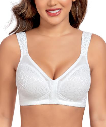 Curyon Women's Front Closure Back Support Minimiser Bra Full Figure Jacquard White 46D