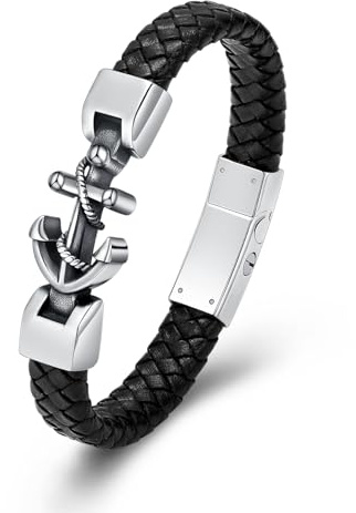 Minicremation Pulsera de urna de ancla de cremación para cenizas para mujeres y hombres, pulsera de cuero de acero inoxidable, pulsera conmemorativa de recuerdo humano, 18cm/7.08inch, Acero