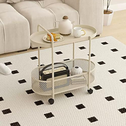 XMLYSMYS Moderner Beistelltisch mit 2 Ebenen, Rollbar, Barwagen für Zuhause, Nachttisch mit Rollen, Nachttisch für Wohnzimmer, Schlafzimmer, Esszimmer(White)
