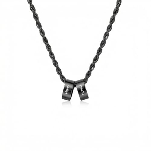 Amsgedhie Collier Homme en Acier Inoxydable Noir Collier Homme Personnalisé avec Nom Bijoux Minimalistes Cadeau Personnalisé pour Papa