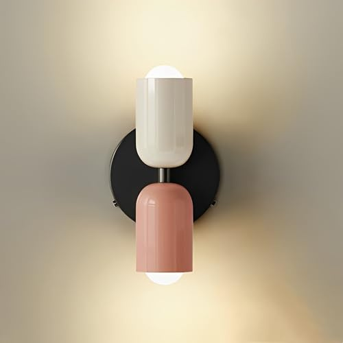 KRUIHAN G9 Nordische Wandleuchte, Up and Down Leuchten innen, Creme-Rosa | Moderne 2-farbige pastellfarbene Metall-Lampenschirme mit G9-Fassung für Wohnzimmer, Flur und Treppenhaus, ohne Glühbirne