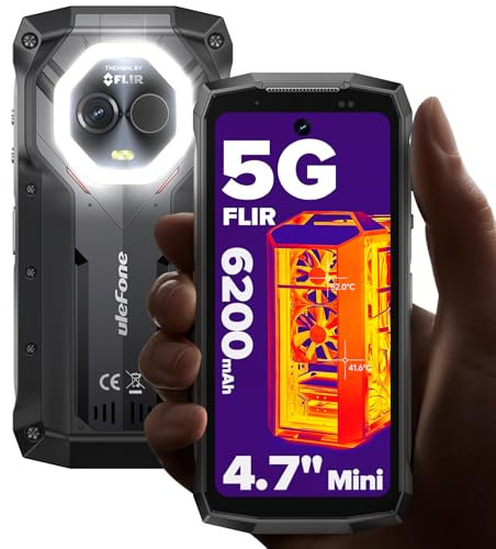 Ulefone Armor Mini 20T Pro 5G Rugged Smartphone 4.7 Thermal Imaging Camera Android 14,16GB+256GB 50MP+32MP 33W/6200mAh w/Flashlight & Warning Light IP68/69K Waterproof Dual SIM Fingerprint ID NFC UK