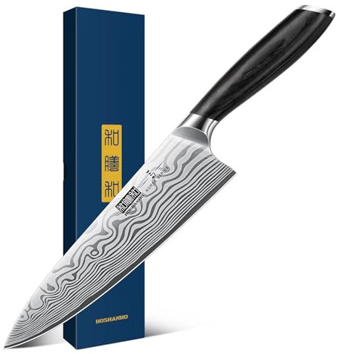 HOSHANHO Kochmesser Küchenmesser - 20 cm Extra Scharfe Messerklinge Chefmesser Profi Messer aus Hochwertigem Edelstahl mit Ergonomischer Griff