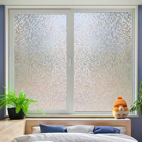 Sichtschutzfolie Fenster 90 x 130 cm, Selbsthaftend Blickdicht, Entfernbar, Kein Kleber, Rückstandslose, Wiederverwendbar, Dekorfolie Fensterfolie Statisch, Mosaik