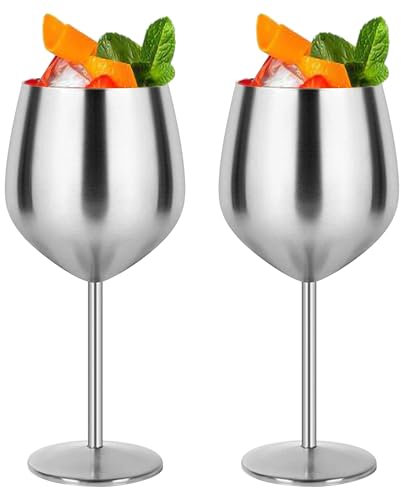 Edelstahl Weingläser Set - 2 Stücke 500ml Sektgläser, Bruchsichere Rotweinglas für Saft, Getränke, Weißwein, Rotwein (8.5*21.5*8.7CM)