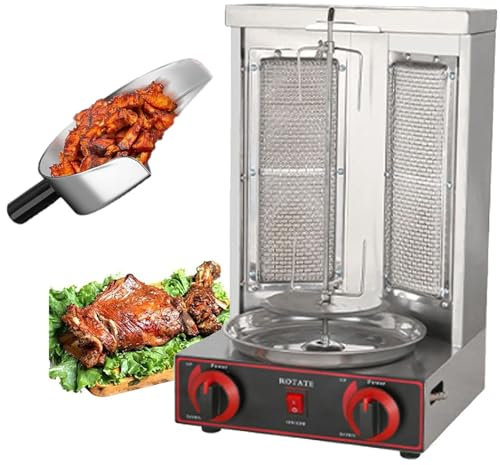 KLYDBMYT Machine à Gril Shawarma, rôtissoire Verticale à gaz avec 2 brûleurs pour la Maison, Four Rotatif à comptoir pour Doner Kebab, Gril à Gyroscope avec Pelle, Barbecue + Pelle