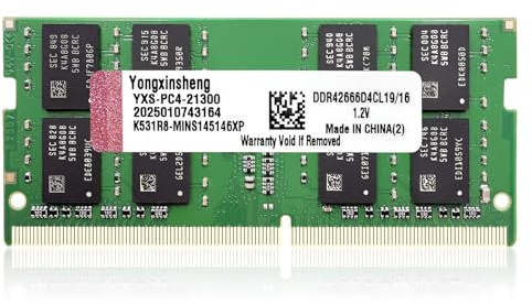 Yongxinsheng DDR4 2666MHz 16GB Laptop RAM PC4-21300 SODIMM Non-ECC Unbuffered 1.2V 2Rx8 Dual Rank 260-Pin CL19 PC Computer Memory Upgrade Module