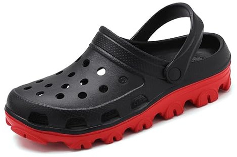 Zuecos de jardín unisex de gran tamaño, sandalias de playa para hombre y mujer, antideslizantes, para exteriores, diseño ventilado, estilo sin cordones, Black, 48 EU