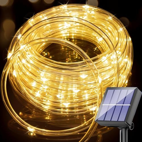 Aofonchy Solar Lichtschlauch Lichterkette Außen 10m 100LEDs Wetterfest Solar Lichterkette Seilleuchten mit 8 Modi LED Schlauch Lichterketten für Garten Terasse Hochzeit Party und Weihnachten