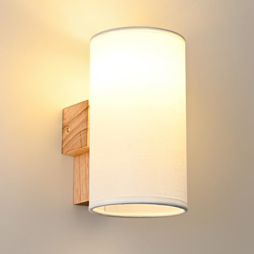 Gleonlux Wandleuchte Holz Innen, Vintage Wandlampe innen mit E14 Fassung， Retro Wandleuchten Boho aus Stoffbezug， Wandbeleuchtung Industrial für kinderzimmer Wohnzimmer Schlafzimmer Flur