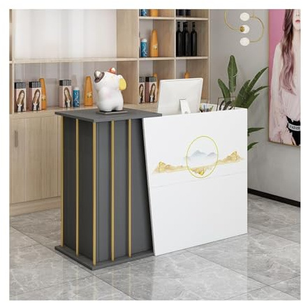 Empfangstisch, moderner Empfangstresen, platzsparender Empfangstresen, Empfangstresen, Einzelhandelstisch, Rezeptionstresen für Salon/Büro/Lobby (grau, L100cm/39,4in)