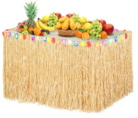 Bipl Hawaii Tischröcke, 275 x 75cm Luau Gras Tischrock Natürliche, Hawaii Luau Tischdeko, Hawaii Party Dekoration, für Bar BBQ Tropische Sommer Strand Garden Geburtstag Party Urlaub Kostüm