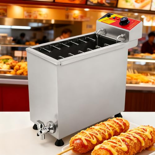 Glowdora 25L Commercial Electric Fryer, Stainless Steel Korean Cheese Hot Dog Waffle Stick Machine Fried Cheese, 12 Hook Corn Dog Fryer for Snacks